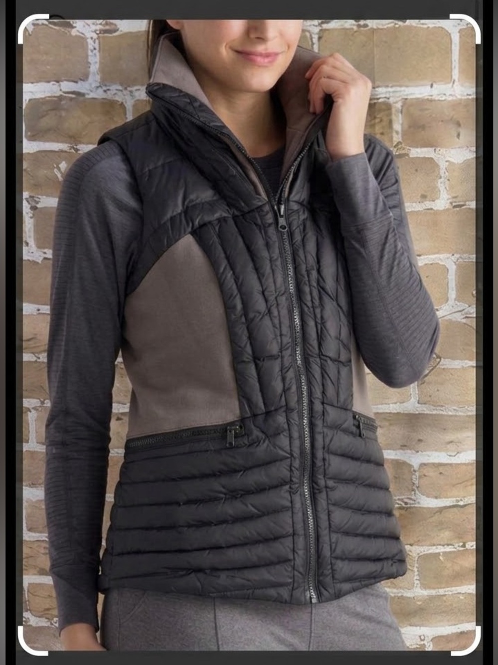 blanc noir size S Quilted down fill Hybrid Vest in Charcoal and Taupe